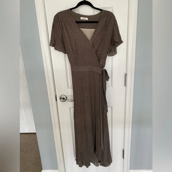 Mod Ref Brown gingham wrap dress size medium - Picture 1 of 16